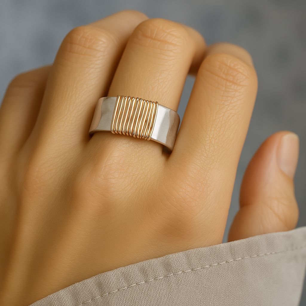 Vintage Silver Ring with Gold Thread