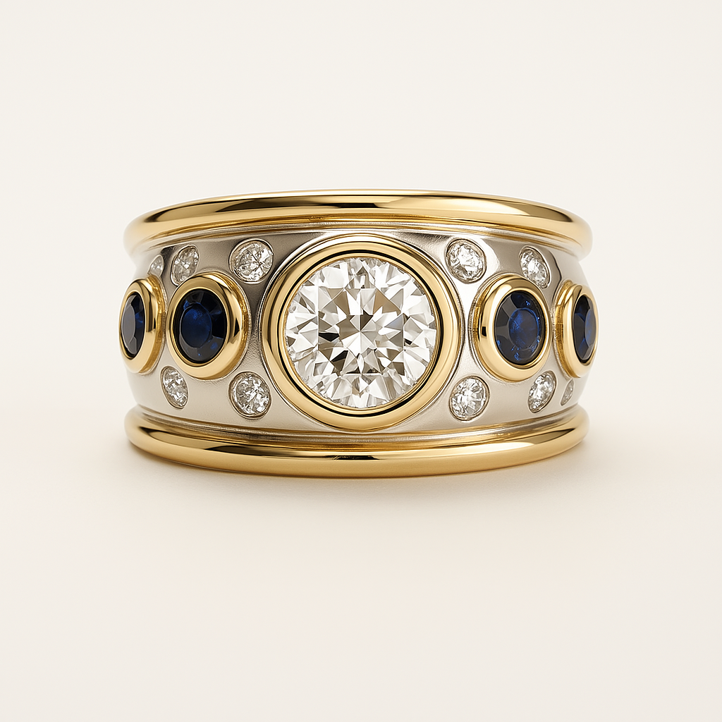 Vintage ring with gold inlay and zirconia