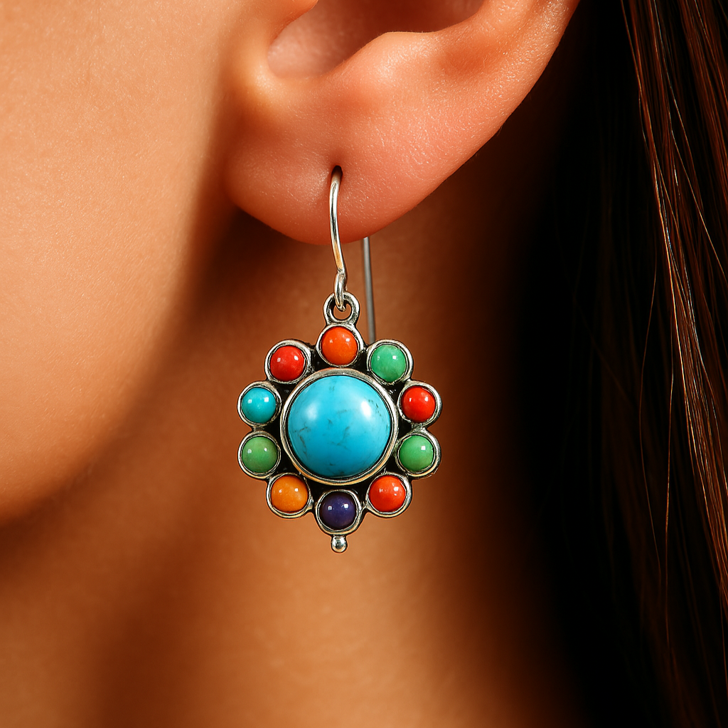 Multicolored Turquoise Round Earrings
