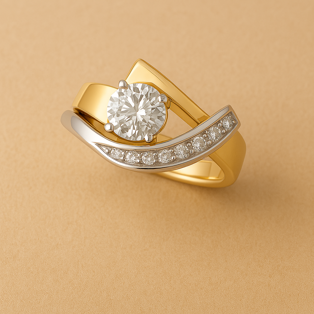 Vintage Irregular Zirconia Ring in Gold and Silver