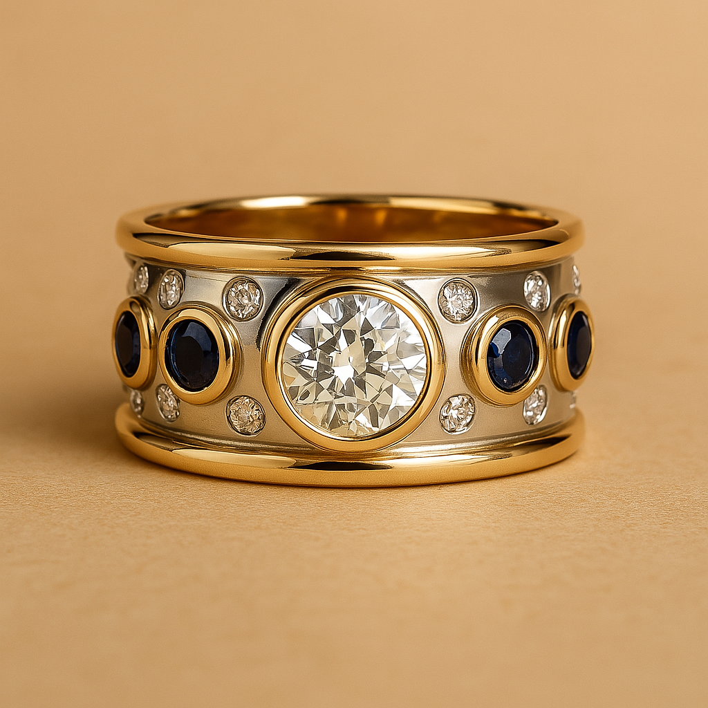 Vintage ring with gold inlay and zirconia
