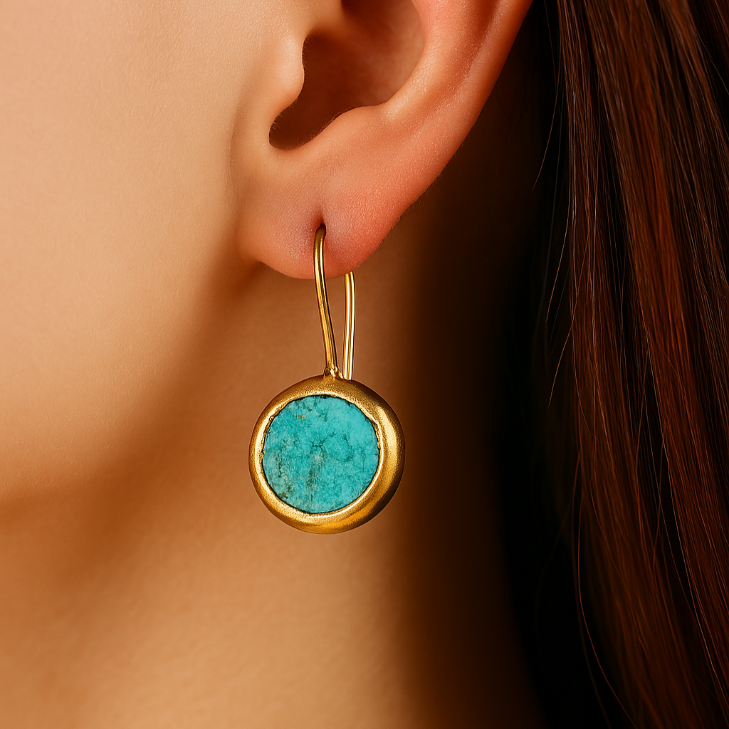 Gold earrings with turquoise stone