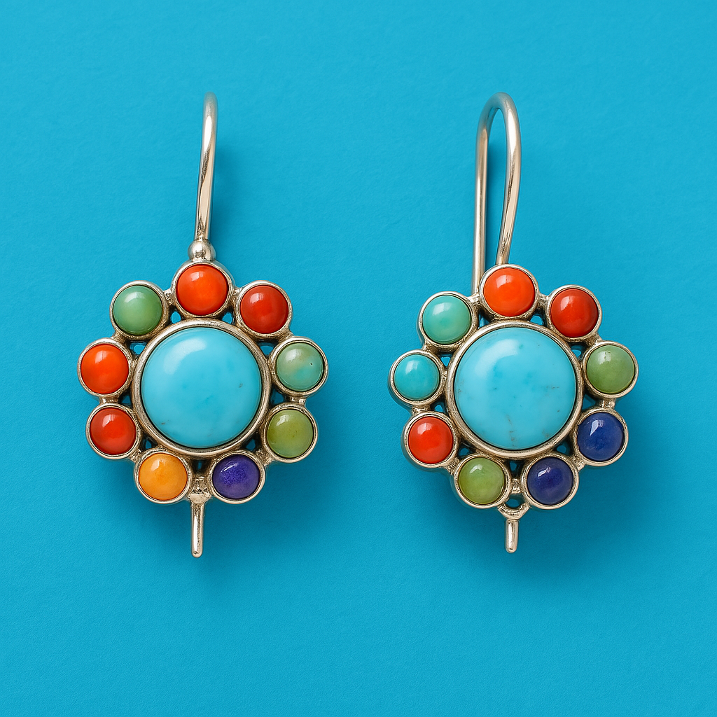 Multicolored Turquoise Round Earrings