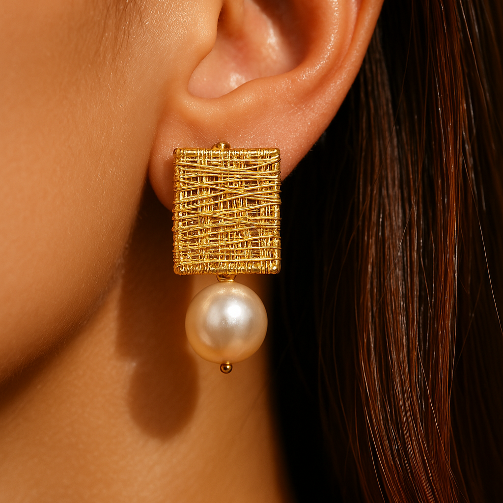 Vintage Gold Thread Earrings with Pearls