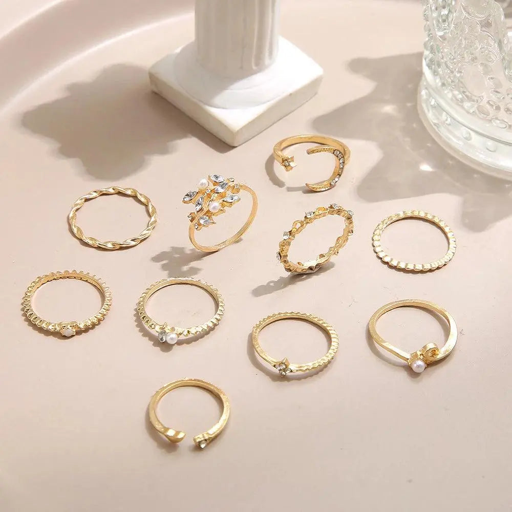 Pack of 10 Bohemian Silver and Gold Plated Rings