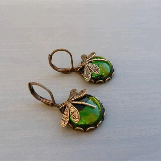 Antique Gold Dragonfly Spherical Earrings