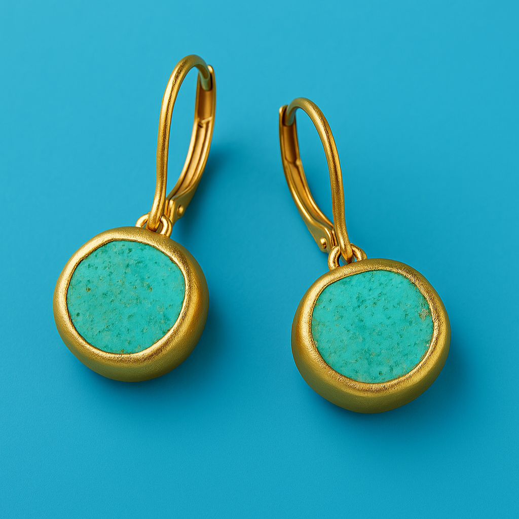 Gold earrings with turquoise stone