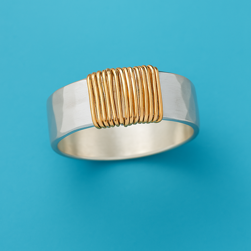 Vintage Silver Ring with Gold Thread