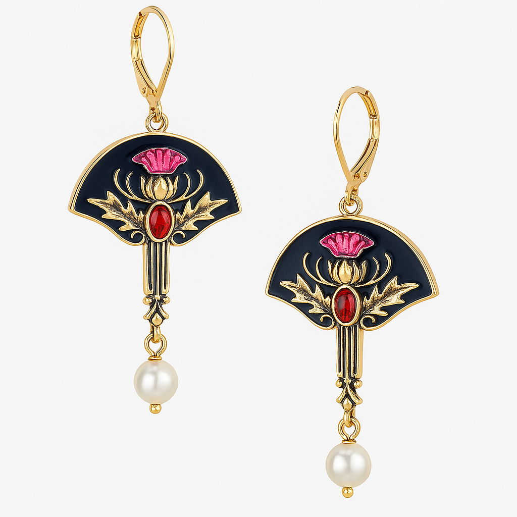 Boho Earrings with Pearls and Red Crystals