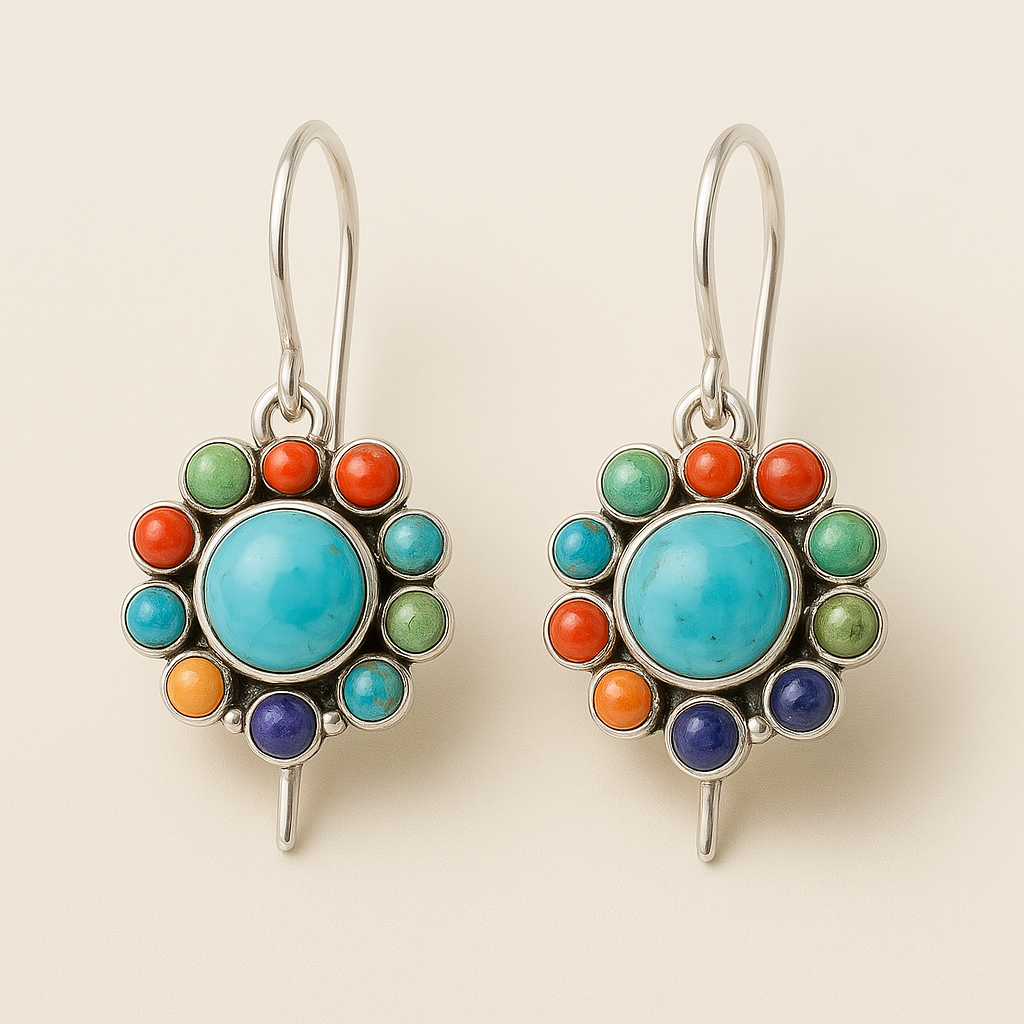 Multicolored Turquoise Round Earrings