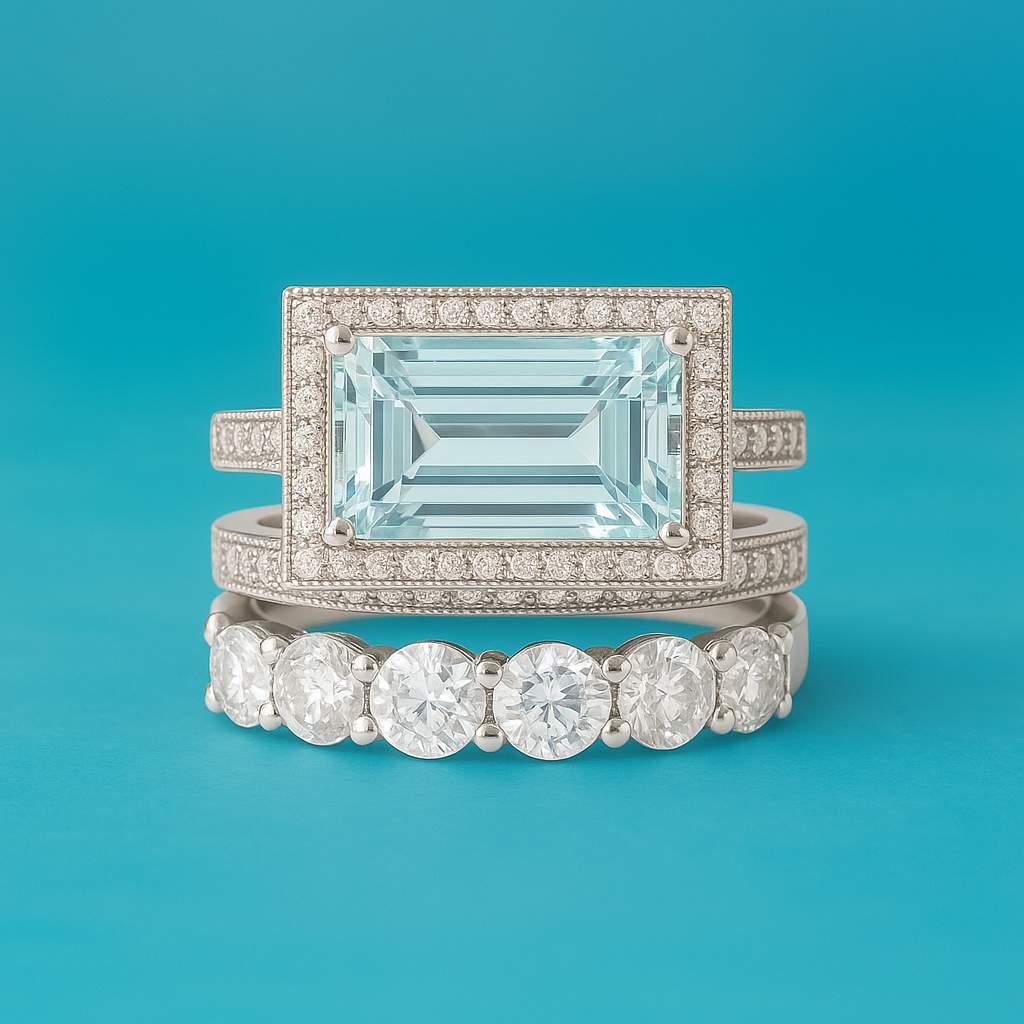 Vintage Silver Ring Set with Glass Turquoise