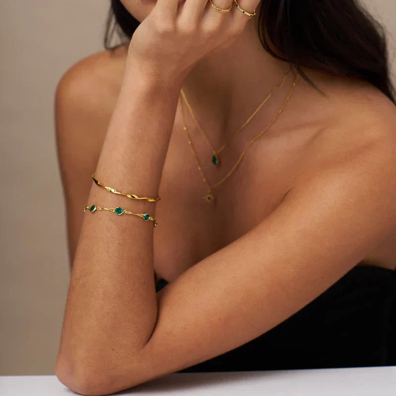 Chain Bracelet with Emerald Links