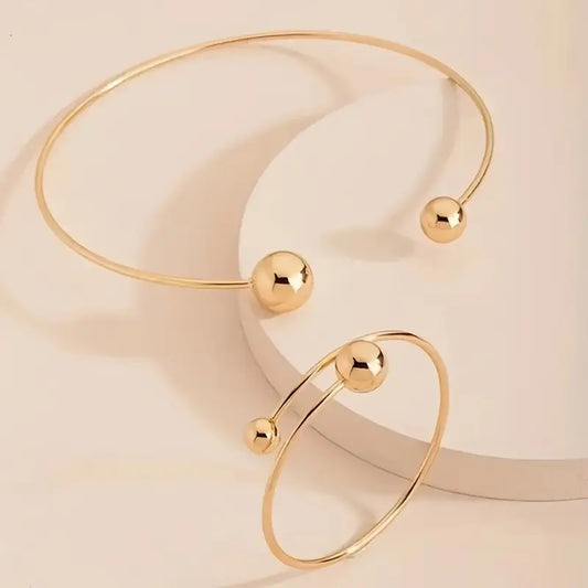 Minimalist Bracelet and Necklace Set with Novelty Shine