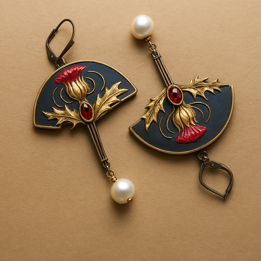 Boho Earrings with Pearls and Red Crystals