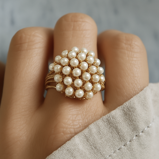 Ring with embedded pearls