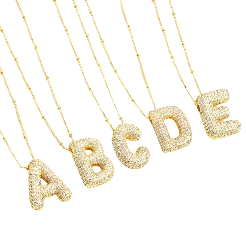 Gold bubble letter necklace set