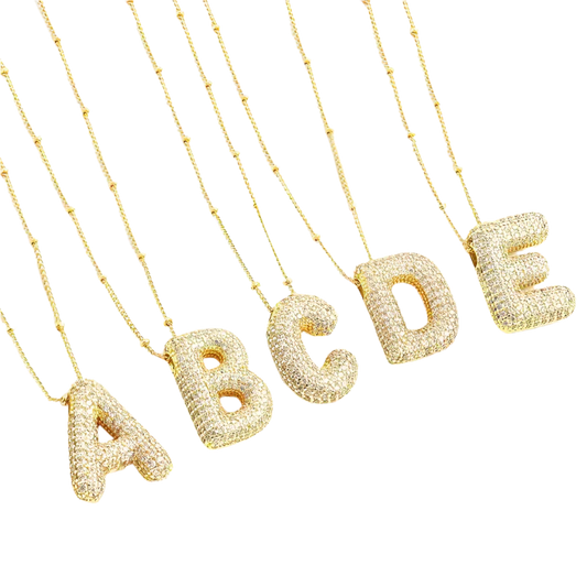 Gold bubble letter necklace set