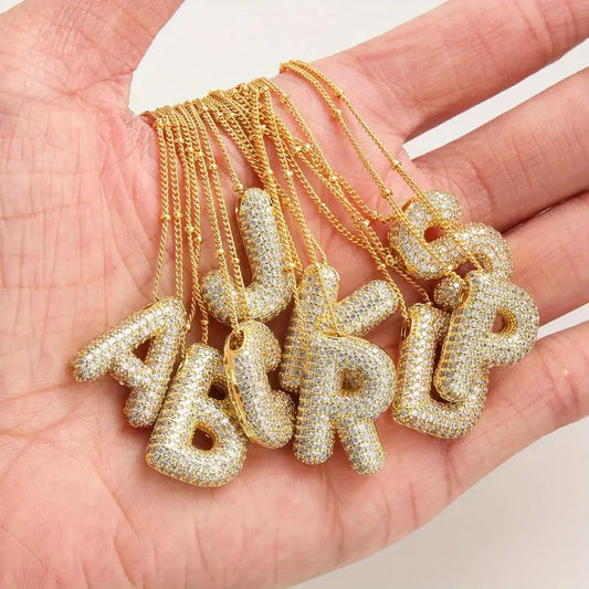 Gold bubble letter necklace set