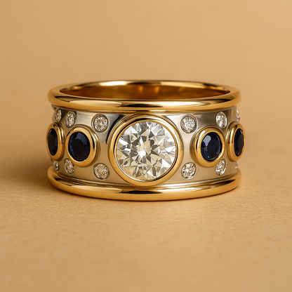 Vintage ring with gold inlay and zirconia
