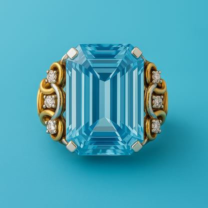 Vintage gold ring with layered design and blue cubic zirconia