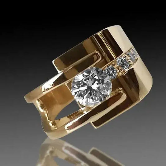 Vintage Gold Irregular Cubic Zirconia Ring