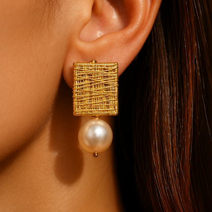 Vintage Gold Thread Earrings with Pearls