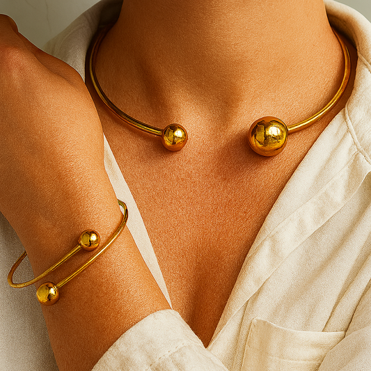 Minimalist Bracelet and Necklace Set with Novelty Shine