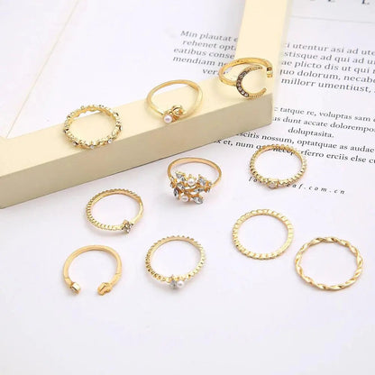 Pack of 10 Bohemian Silver and Gold Plated Rings