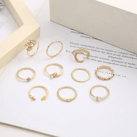 Pack of 10 Bohemian Silver and Gold Plated Rings