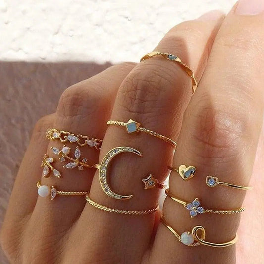 Pack of 10 Bohemian Silver and Gold Plated Rings