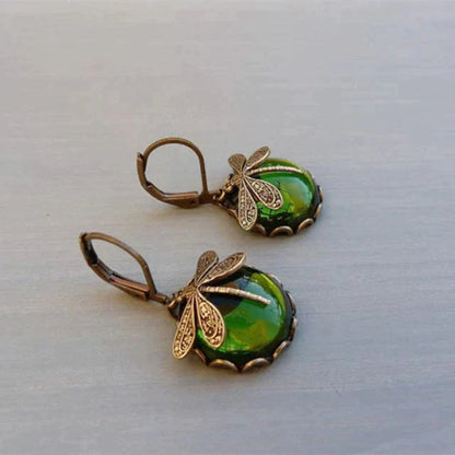 Antique Gold Dragonfly Spherical Earrings
