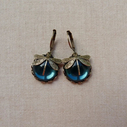 Antique Gold Dragonfly Spherical Earrings