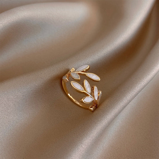 Pure - Adjustable white opal leaf ring