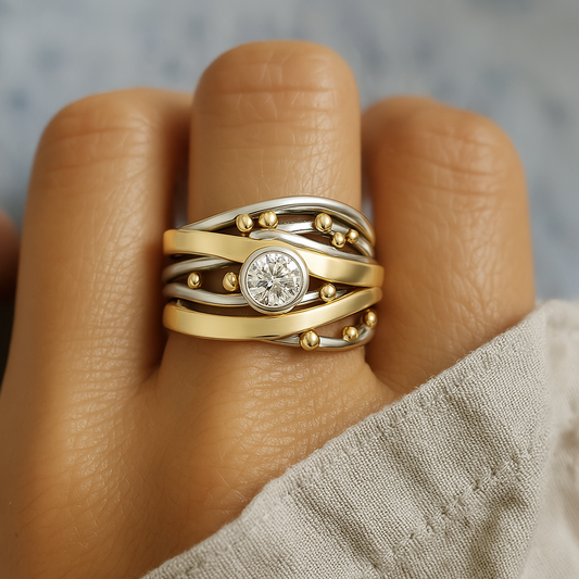 Vintage ring with embedded cubic zirconia