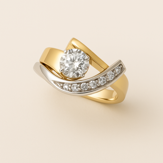 Vintage Irregular Zirconia Ring in Gold and Silver