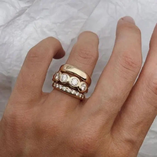 Bright Forged Gold Ring Set