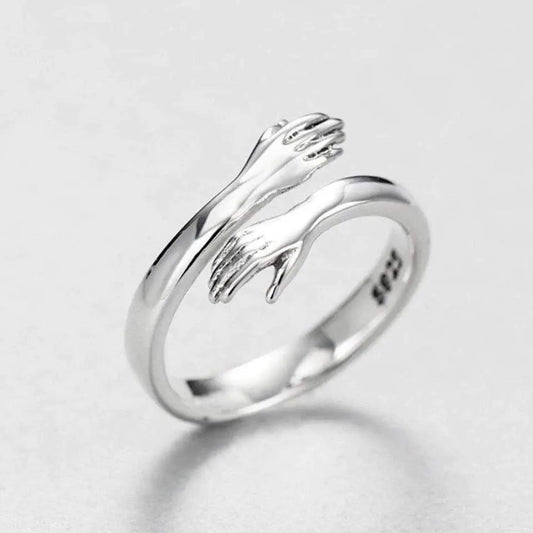 Adjustable silver hug ring