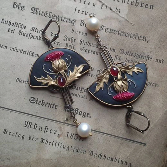 Boho Earrings with Pearls and Red Crystals