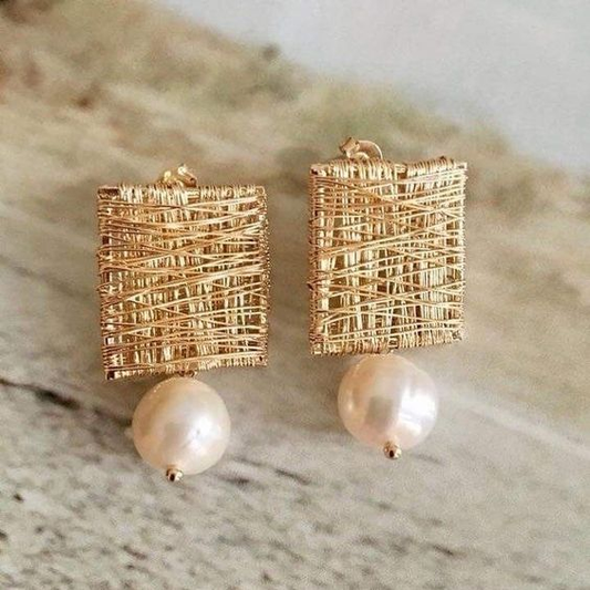 Vintage Gold Thread Earrings with Pearls