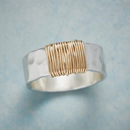 Vintage Silver Ring with Gold Thread