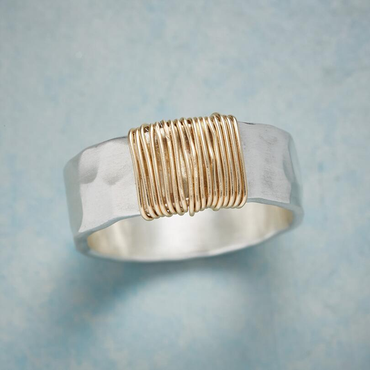 Vintage Silver Ring with Gold Thread