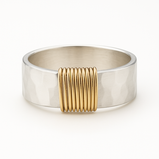 Vintage Silver Ring with Gold Thread