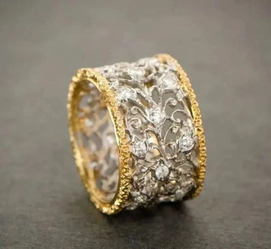 Vintage Zirconia Ring with Ivy Leaves